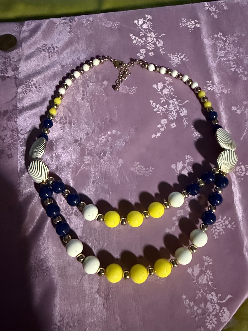 Beaded Two-Tier Statement Necklace in Yellow, White & Blue